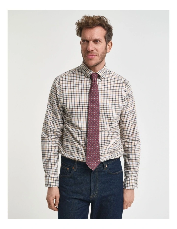 Regular Fit Tattersall Checked Twill Shirt in Mahogany Brown image 1