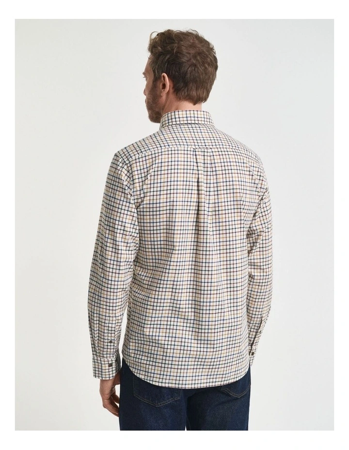 Regular Fit Tattersall Checked Twill Shirt in Mahogany Brown image 2