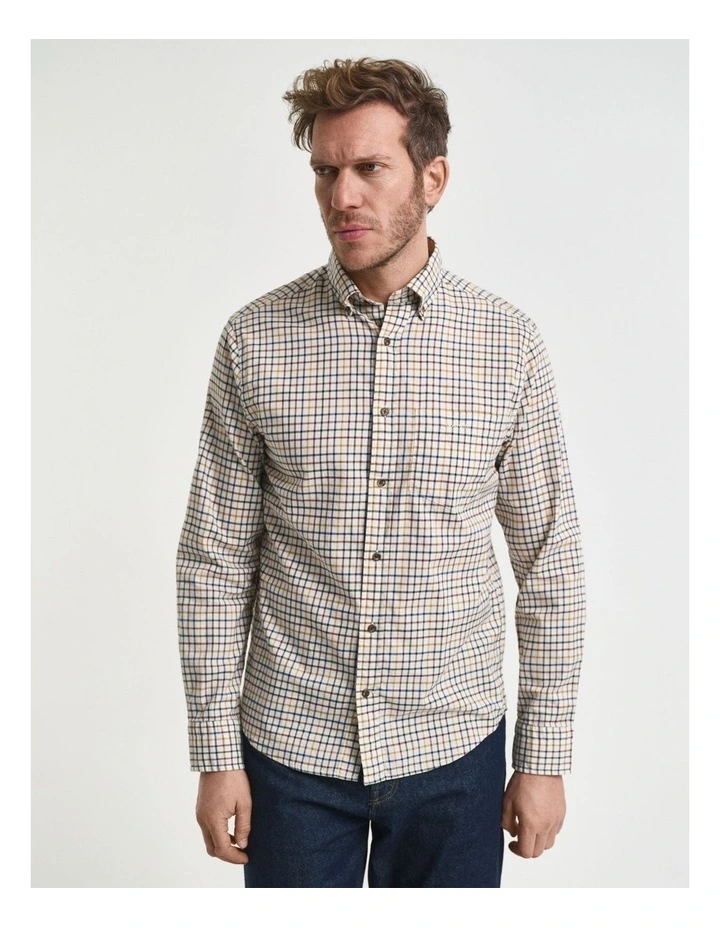 Regular Fit Tattersall Checked Twill Shirt in Mahogany Brown image 3