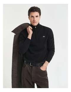 Classic Cotton Half-Zip Knit in Black