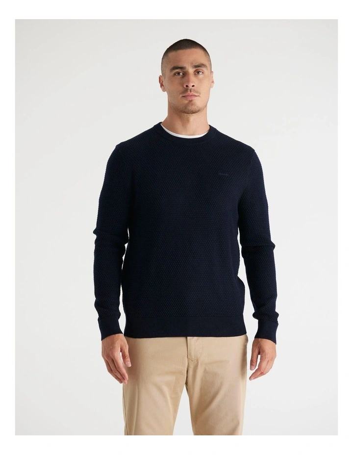 Textured Cotton Merino Crew Neck Sweater in Evening Blue image 1