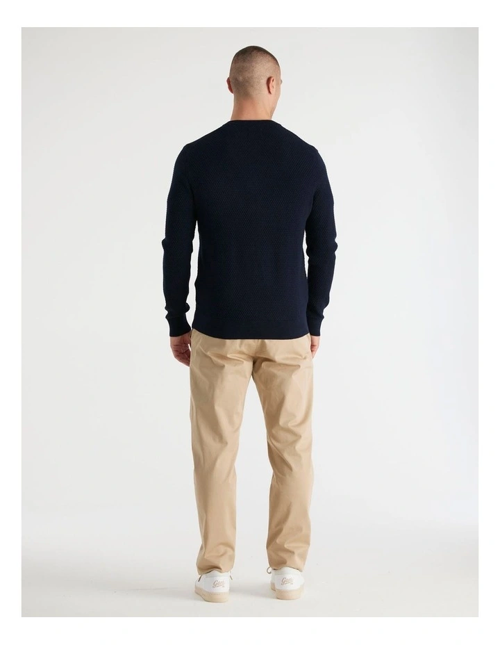 Textured Cotton Merino Crew Neck Sweater in Evening Blue image 2