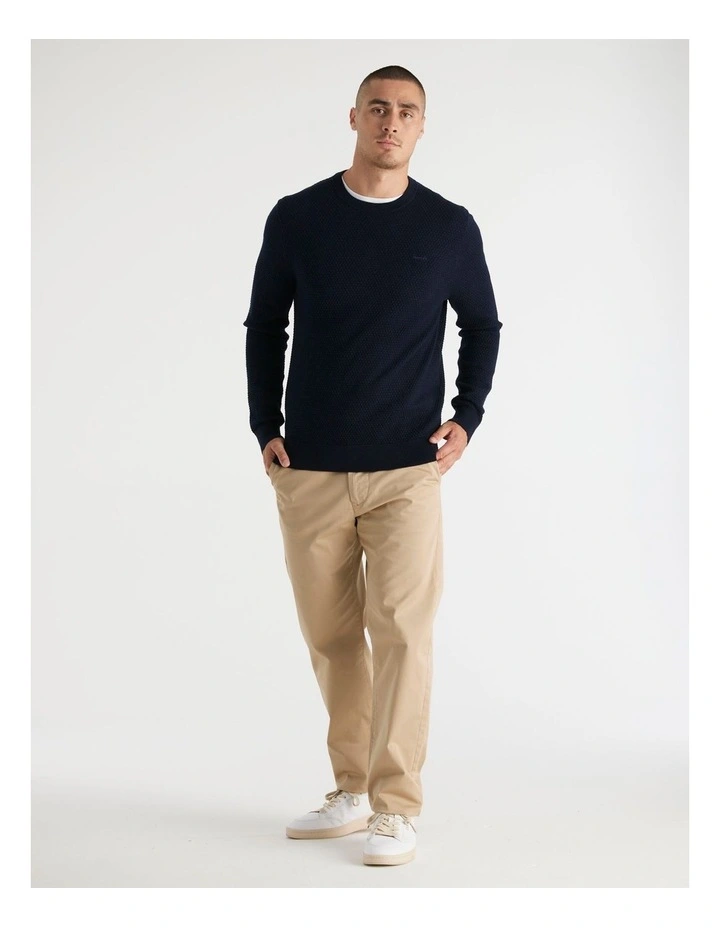 Textured Cotton Merino Crew Neck Sweater in Evening Blue image 4