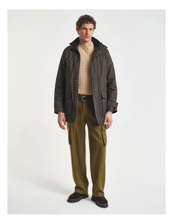 Cotton Cable Crew Neck Knit in  Khaki Melange image 3