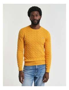 Cotton Cable Crew Neck Knit in Yellow Lichen
