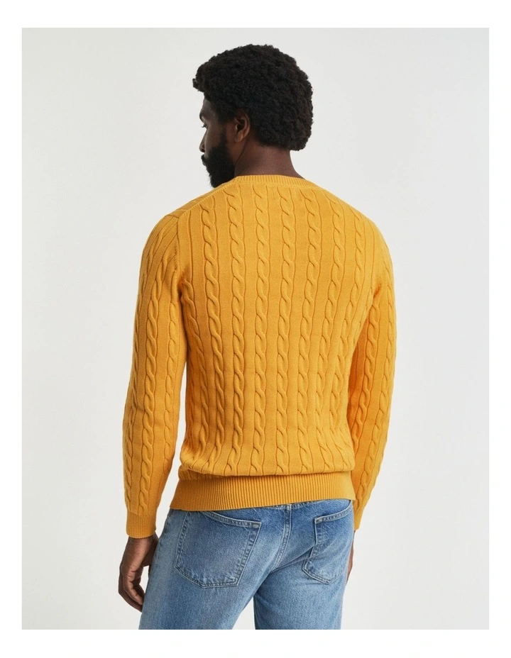 Cotton Cable Crew Neck Knit in Yellow Lichen image 2