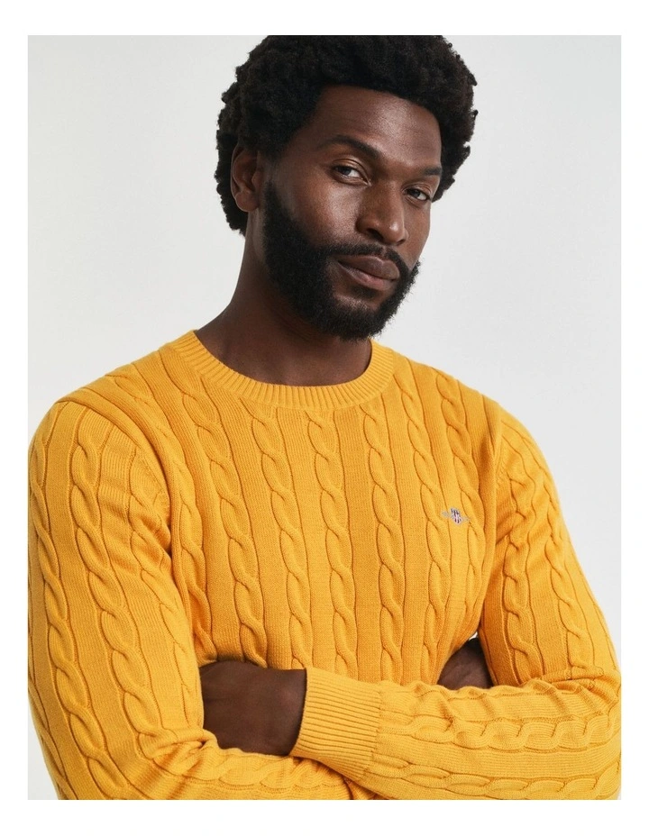 Cotton Cable Crew Neck Knit in Yellow Lichen image 4