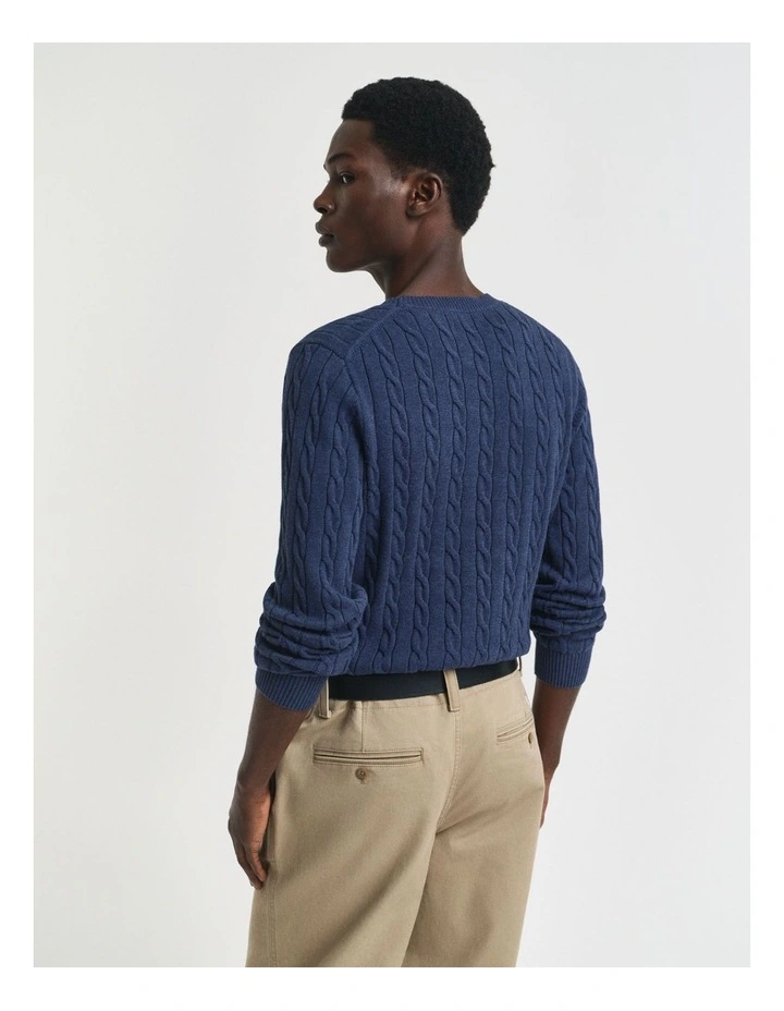 Cotton Cable Crew Neck Knit in  Dark Jeansblue Melange image 2