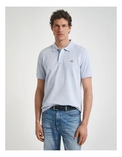 Regular Fit Shield Piqu Polo Shirt in Ice Blue Melange