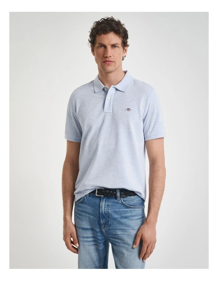 Regular Fit Shield Piqu Polo Shirt in Ice Blue Melange image 1