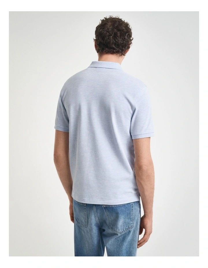 Regular Fit Shield Piqu Polo Shirt in Ice Blue Melange image 2