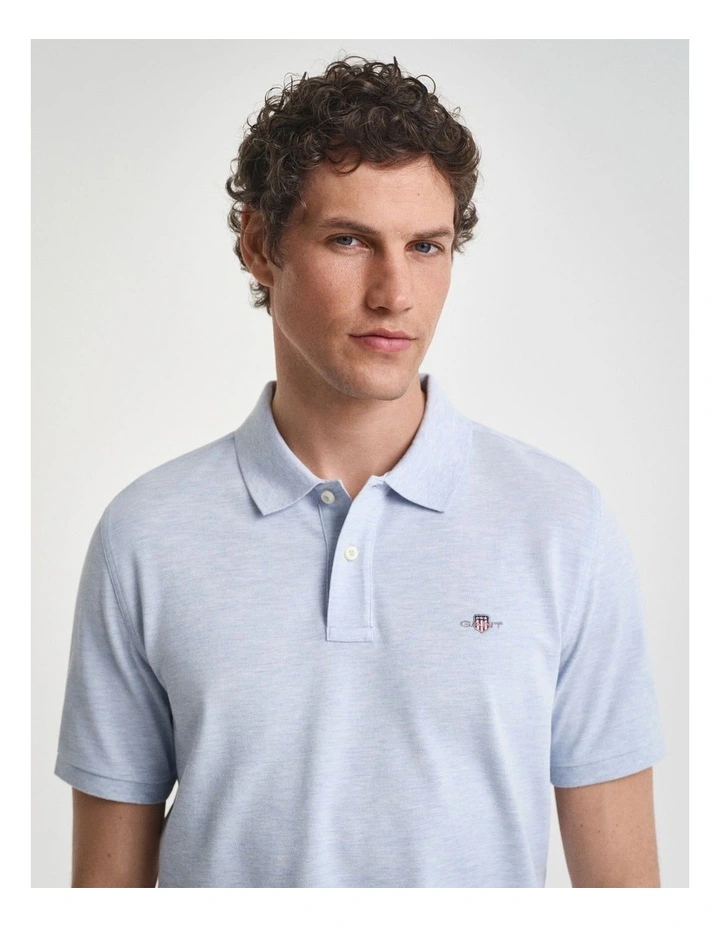 Regular Fit Shield Piqu Polo Shirt in Ice Blue Melange image 4