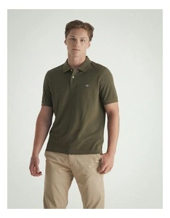Regular Fit Shield Piqu Polo Shirt in Khaki Green Melange