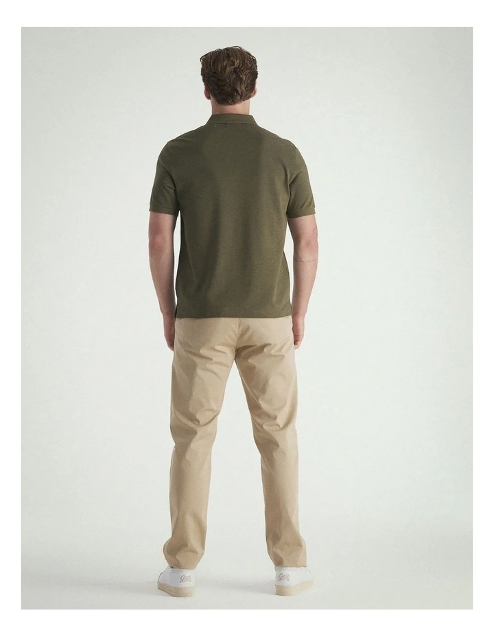 Regular Fit Shield Piqu Polo Shirt in Khaki Green Melange image 2