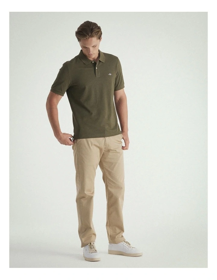 Regular Fit Shield Piqu Polo Shirt in Khaki Green Melange image 4