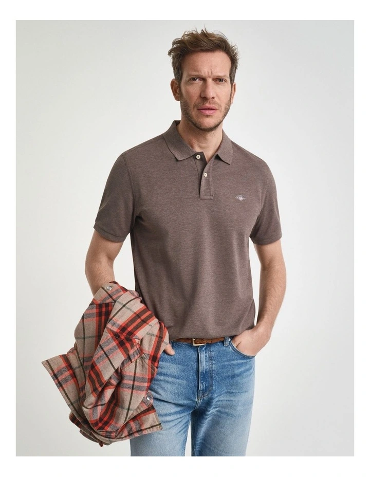 Regular Fit Shield Piqu Polo Shirt in Seawood Melange image 1