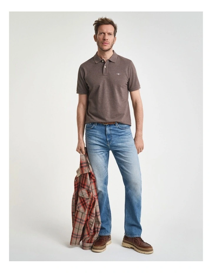 Regular Fit Shield Piqu Polo Shirt in Seawood Melange image 3