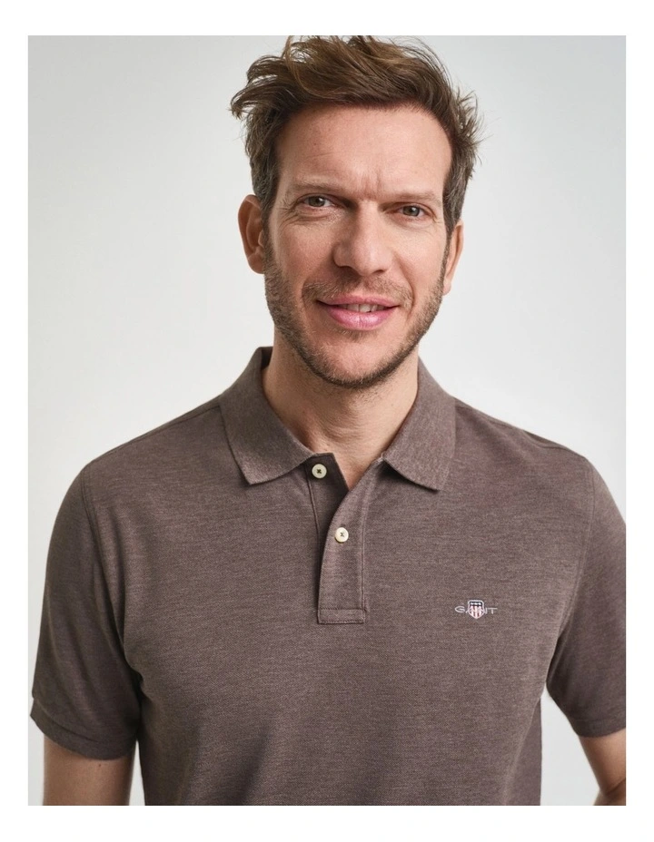 Regular Fit Shield Piqu Polo Shirt in Seawood Melange image 4