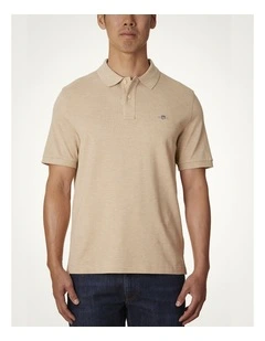 Regular Fit Shield Piqu Polo Shirt in Khaki Melange