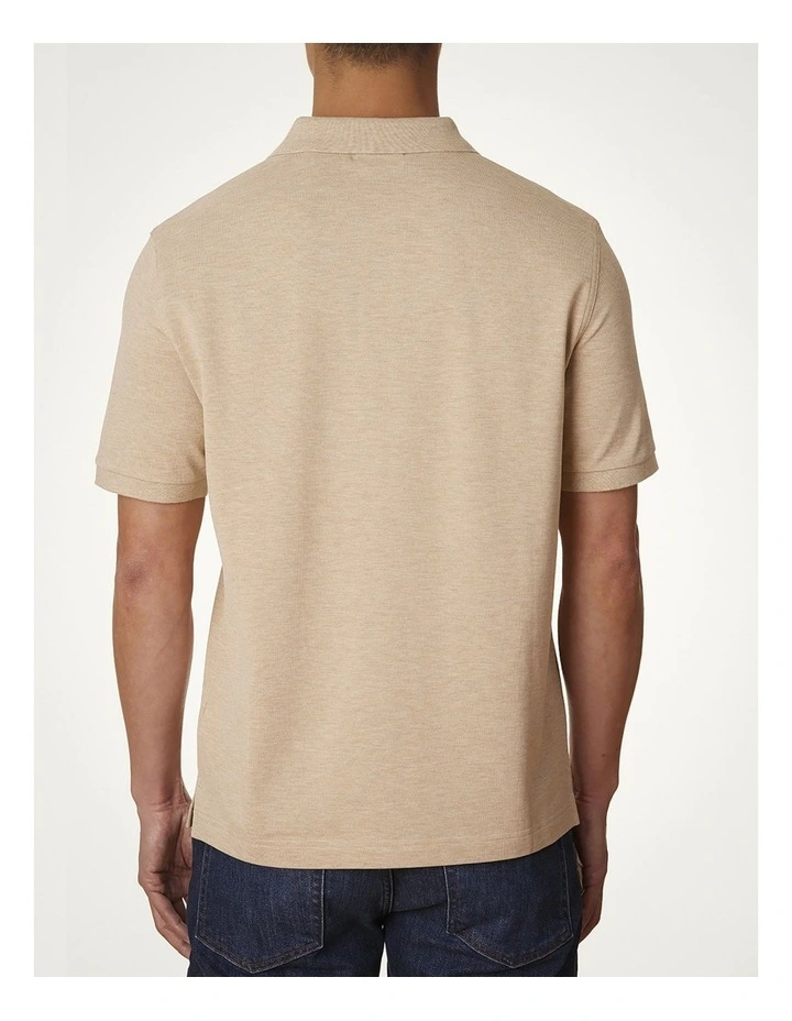 Regular Fit Shield Piqu Polo Shirt in Khaki Melange image 2