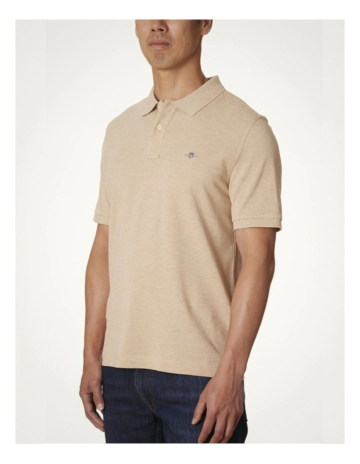Regular Fit Shield Piqu Polo Shirt in Khaki Melange image 3