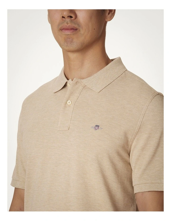 Regular Fit Shield Piqu Polo Shirt in Khaki Melange image 4