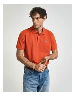 Regular Fit Shield Piqu Polo Shirt in Deep Orange