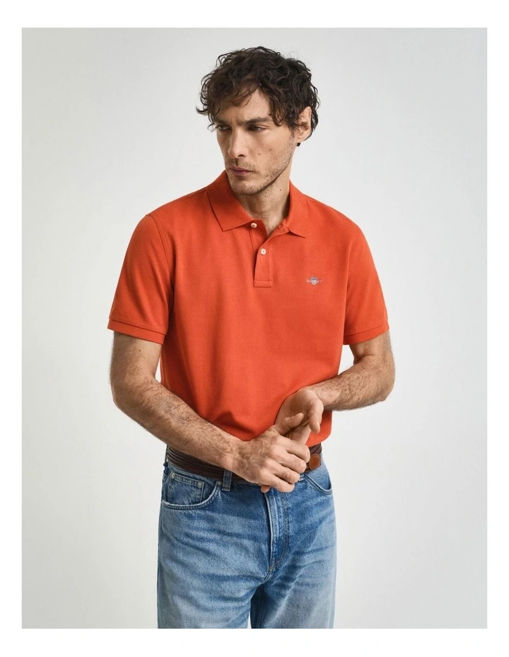 Regular Fit Shield Piqu Polo Shirt in Deep Orange image 1