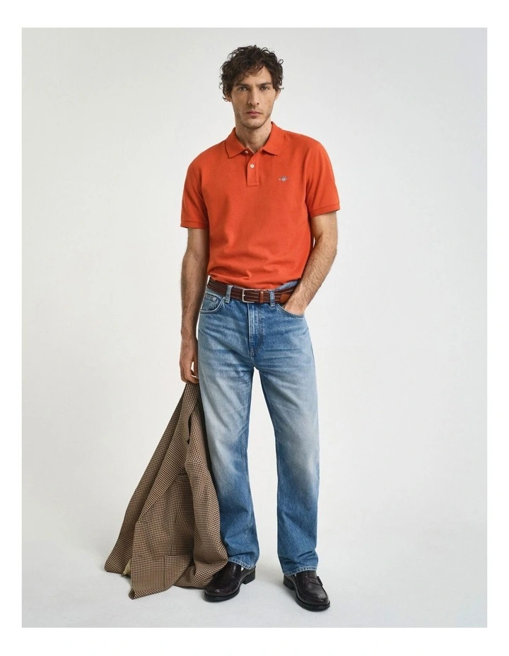 Regular Fit Shield Piqu Polo Shirt in Deep Orange image 3