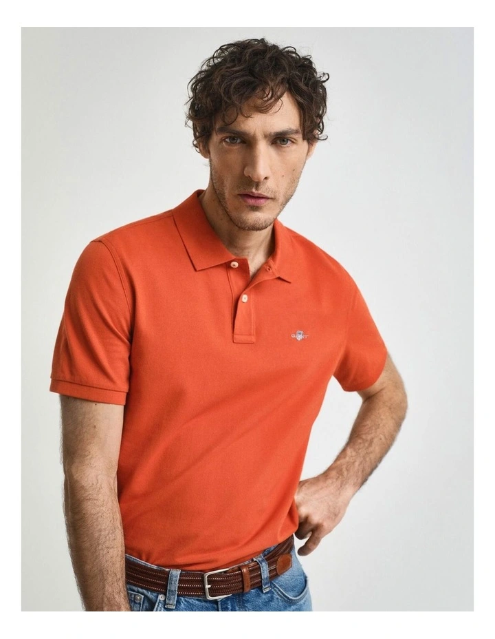 Regular Fit Shield Piqu Polo Shirt in Deep Orange image 4