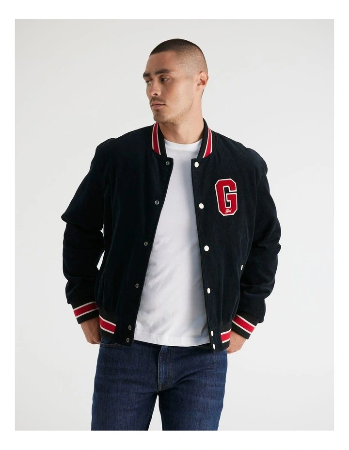Corduroy Varsity Jacket in Black image 1