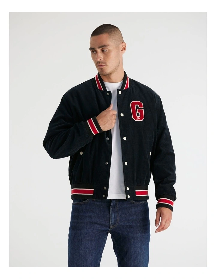 Corduroy Varsity Jacket in Black image 2