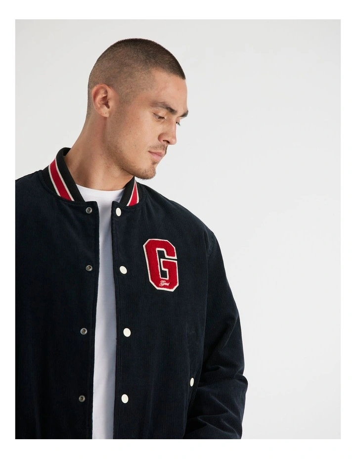 Corduroy Varsity Jacket in Black image 4