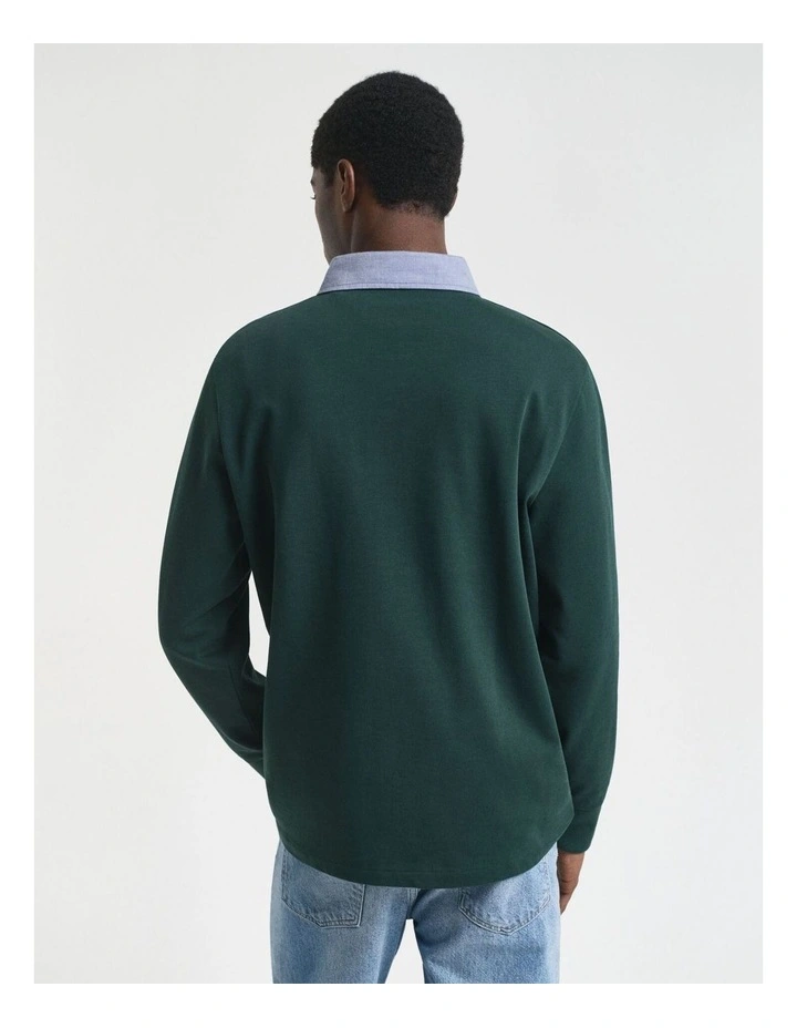 Chambray Collar Heavy Rugger Shirt in Tartan Green image 2
