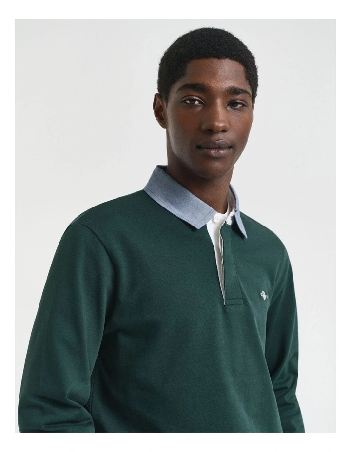 Chambray Collar Heavy Rugger Shirt in Tartan Green image 3