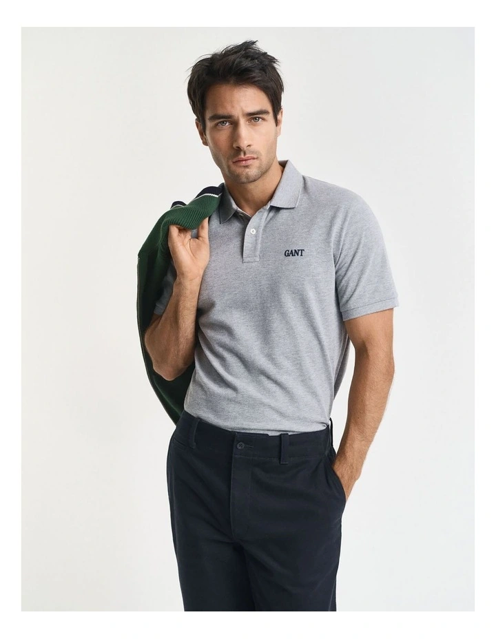 Small Graphic Short Sleeve Polo in Grey Melange image 1