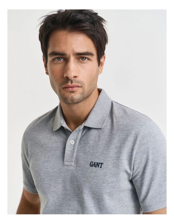 Small Graphic Short Sleeve Polo in Grey Melange image 4