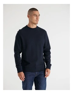 Textured Herringbone Rib Crew Neck in Evening Blue