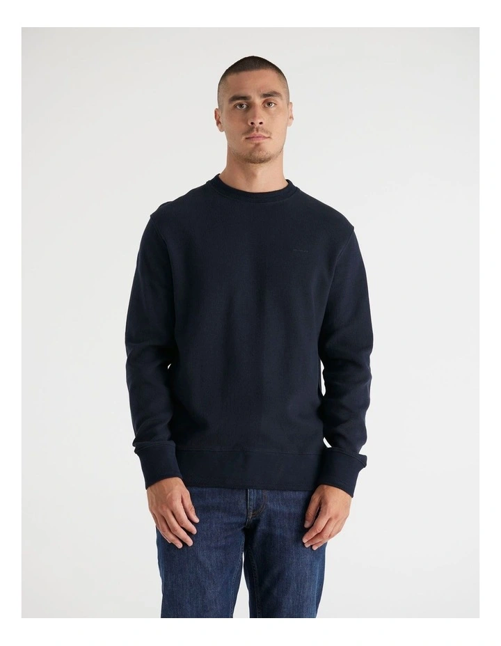 Textured Herringbone Rib Crew Neck in Evening Blue image 3
