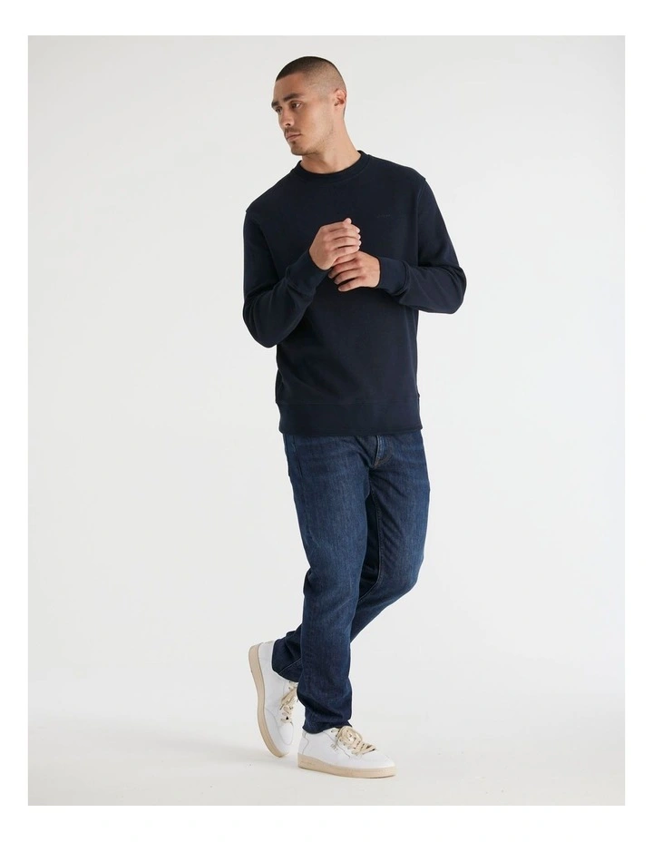 Textured Herringbone Rib Crew Neck in Evening Blue image 4