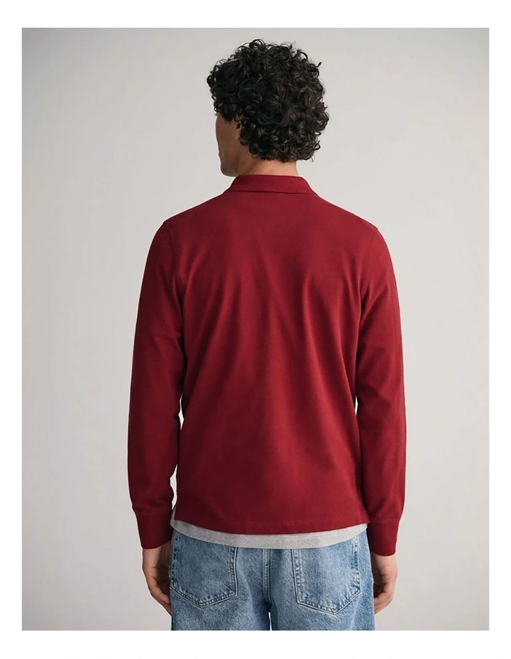 Shield Pique Long Sleeve Rugger Polo Shirts in Plumped Red image 2