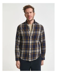 Regular Fit Checked Windblown Flannel Shirt in Evening Blue