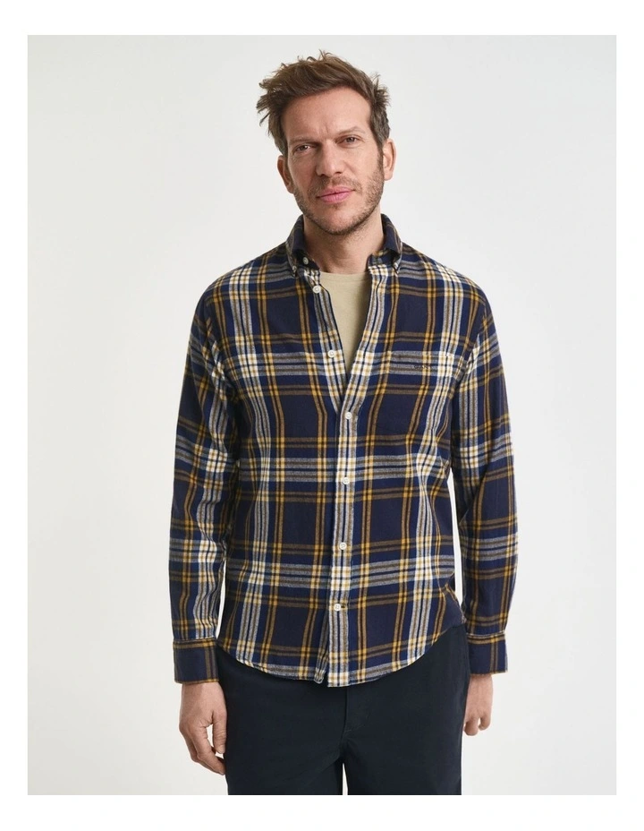 Regular Fit Checked Windblown Flannel Shirt in Evening Blue image 1