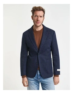 Two-Tone Wool Cotton Jersey Blazer in Evening Blue