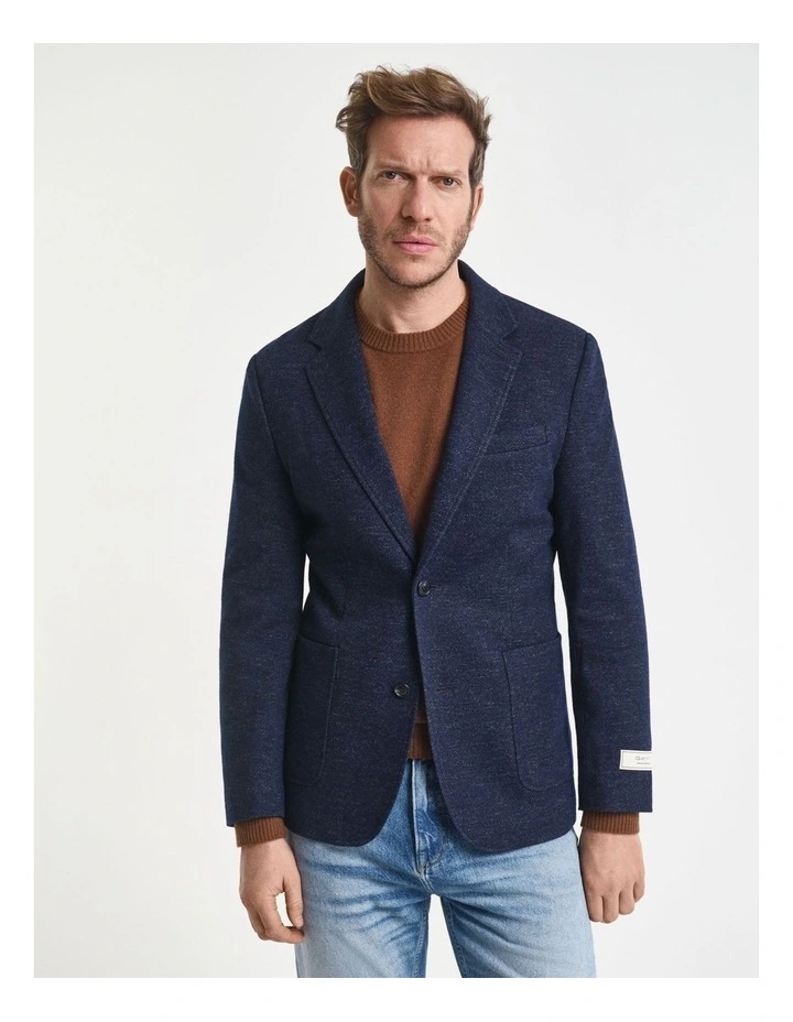 Two-Tone Wool Cotton Jersey Blazer in Evening Blue image 1