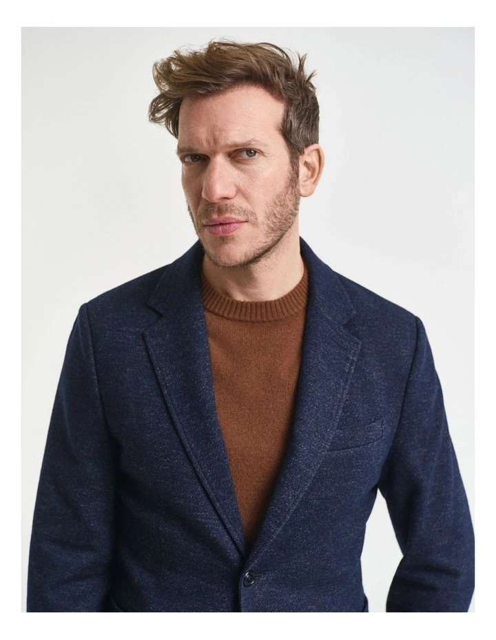Two-Tone Wool Cotton Jersey Blazer in Evening Blue image 2