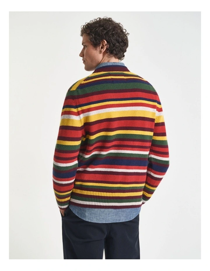 Multicolored Striped Crew Neck Sweater in Deep Orange image 2