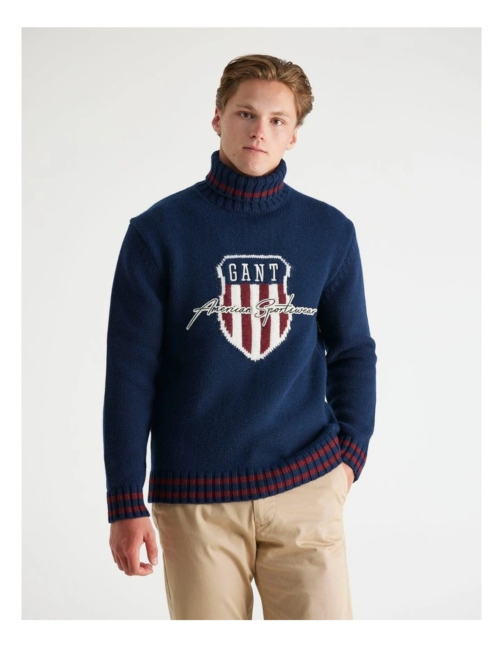 Graphic Roll Neck Sweater in Evening Blue image 1