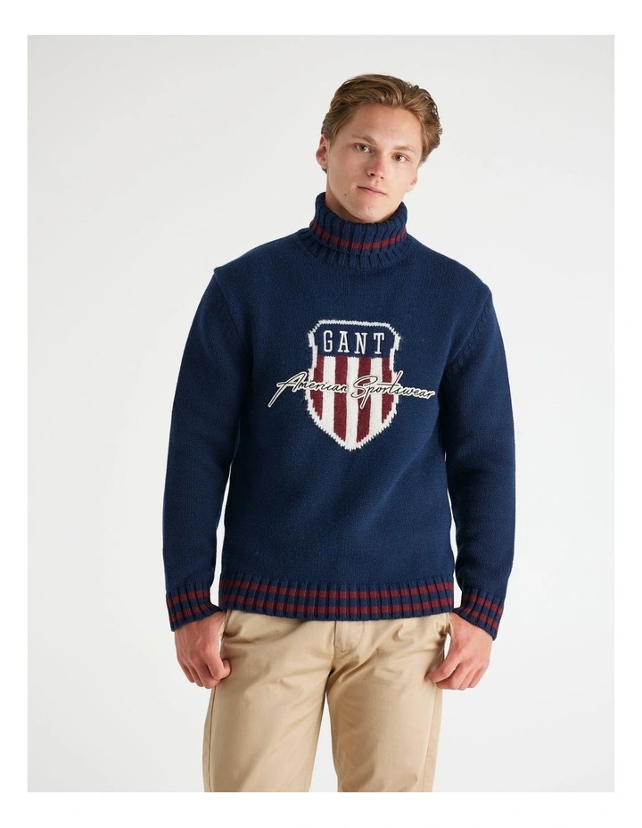 Graphic Roll Neck Sweater in Evening Blue image 3