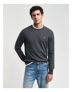Cotton Wool Crewneck Sweater in Dark Grey Melange
